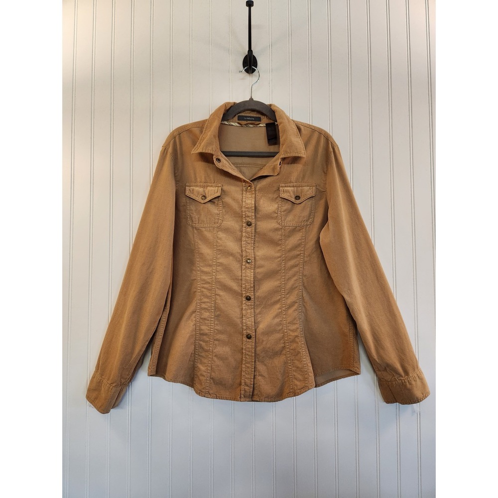 Liz Claiborne XL Camel Tan Corduroy Brass Snap Button Down Long Sleeve Shirt